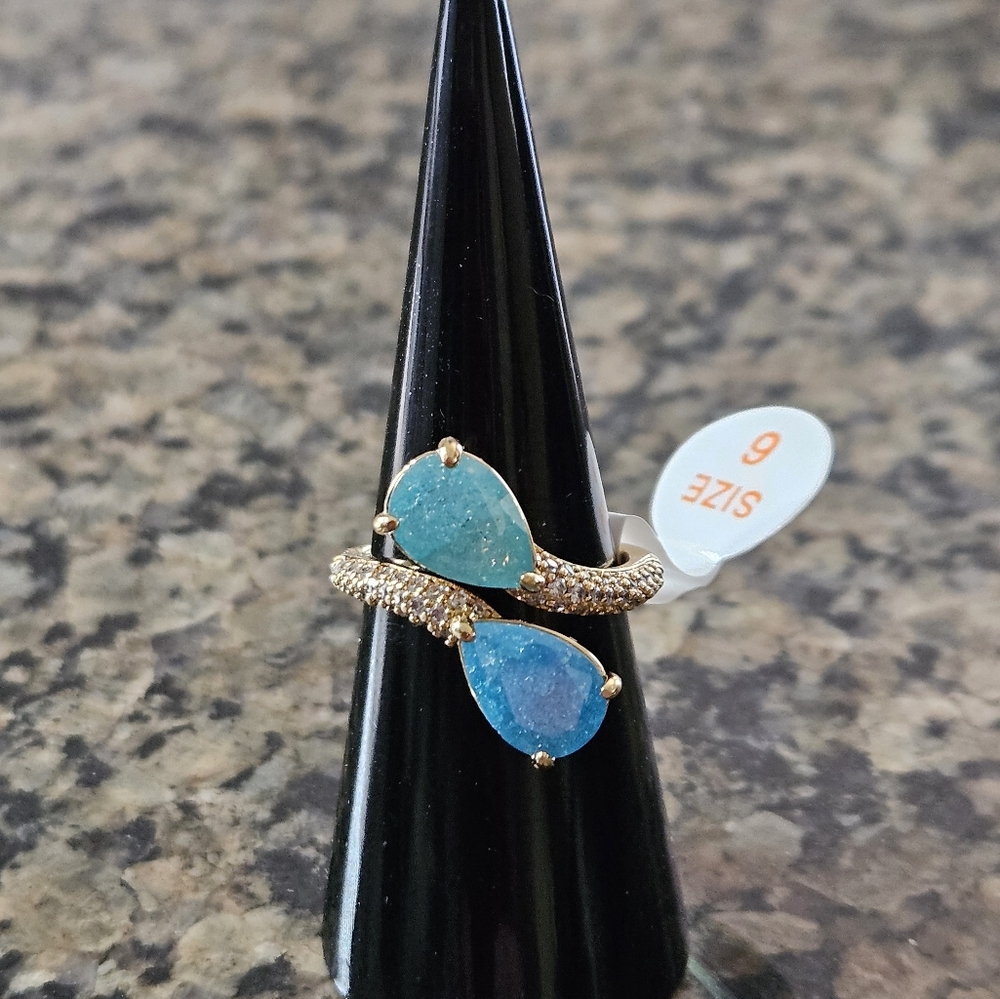 Bomb Party RG36110 “All We Wanted” Blue Topaz Ice Crystal Sz 6